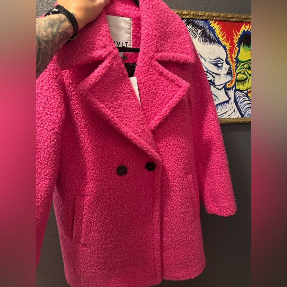 Anthropolgie NWT NVLT Textured Pink Boucle Coat Wool Blend Oversized Winter Sz L - Picture 3 of 7